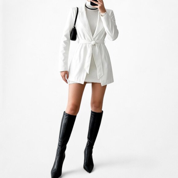 Vintage Y2K White Waist Tie Cardigan Blazer Jacket Size XS/S - Picture 4 of 9